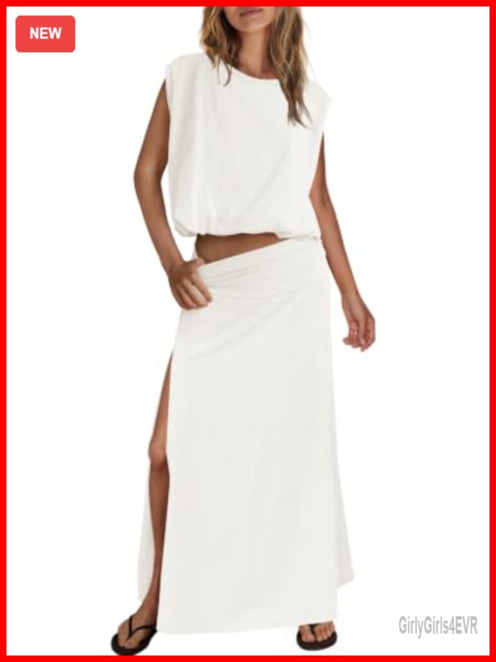 2 Piece Slit Maxi Skirt Set Sleeveless Tank Top Beach Vacation Wear